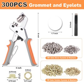 ZAPSIFOU Grommet Tool Kit with 300 pcs 3/8 Inch Grommets, Heavy Duty Grommet Kit with Storage Bag, Grommets Pucher with Hole Punch and Eyelets, Eyelet Pliers Kit for Tarp, Fabric, Banner, Canvas