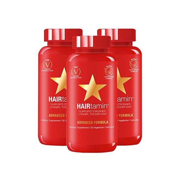 HAIRtamin Advanced Hair Vitamins for Women & Men | All Natural Vegan 5000 Mcg Biotin Capsules Hair Vitamin Supplement | Hair Skin and Nail Vitamins to Promote Hair Growth & Thickness (3 -Pack)