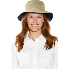 Coolibar UPF 50+ Men's Reversible Bucket Hat - Sun Protective,Large/X-Large,Tan/Navy