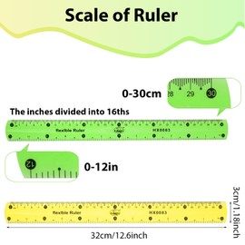 2 Pcs Flexible Ruler, 30cm/12inch Plastic Ruler Shatterproof Straight Ruler Soft Bendable Ruler Clear Ruler for Kids & Adults School Classroom Office(Green+Orange)