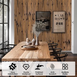 FONUNO Bamboo Wall Panel for Interior Decoration Bamboo Pole Wrap Roll Natural Wainscoting Paneling Decorative Wall Slat Covering for Living Room, Bedroom, Office (16 Inch x 96 Inch, Dark Burned)