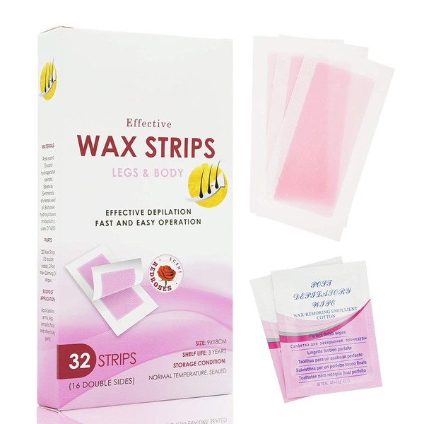Avashine Wax Strips for Arms, Legs, Underarm Hair, Eyebrow, Bikini, and Brazilian Hair Removal Contains, Green, 32 Strips (Pink)