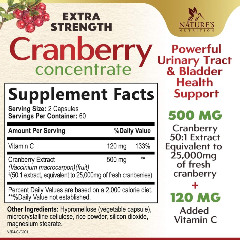 Cranberry Concentrate Extract Supplement for Women & Men + Vitamin