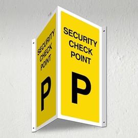 V Safety Security Check Point P - 3D Corridor Sign 340 x 300 mm - 3mm Indoor Palboard + Fold & Drill Holes - Customised