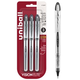 Uniball Vision Elite Bold Rollerball Pens; Black Ink; Pack of 3; Fine Point Smooth Writing Pens; Office Supplies