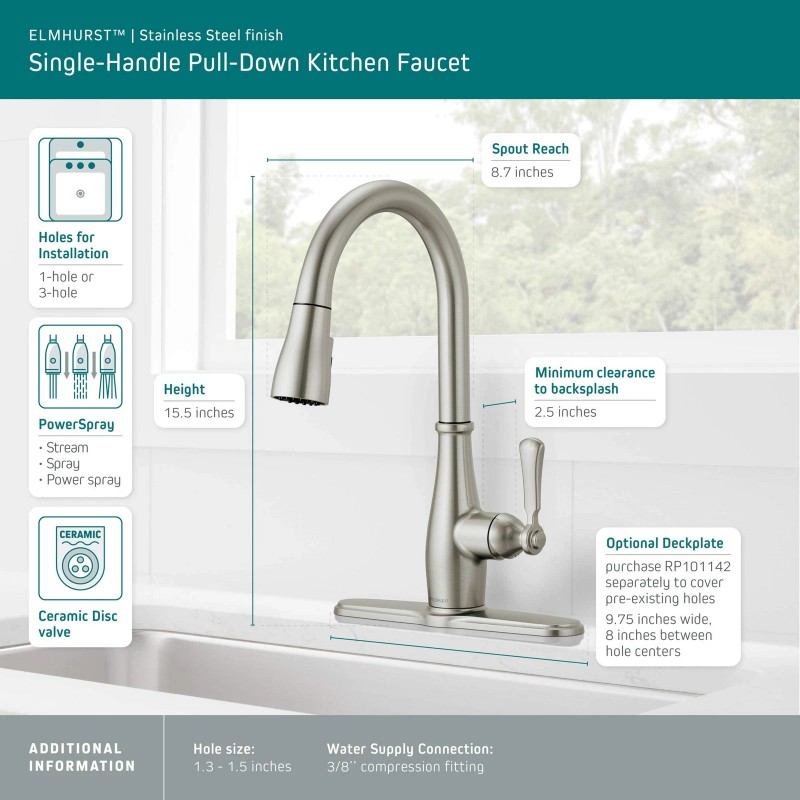 Peerless Brushed Nickel, Single Hole Kitchen Faucet, Stainless P7965LF-SS