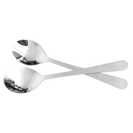 Salad Spoon and Fork Serving Set by Home Basics | 18/0 Stainless Steel with Hammered Finish Handles - 2-Piece Hostess Set for Entertaining | Mirror Finish