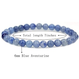Angelstones Natural Blue Aventurine Gemstone 6mm Round Beads Stretch Bracelet 7" Unisex