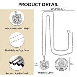 murtoo Necklace for Men, Stainless Steel Mens Necklace with Compass, Apple Shield Coin Pendant Necklace, Gift Idea for Men Women, 2" Adjustable Curb Chain (Silver-shield, Inches, 20.00)