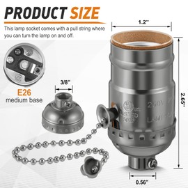 Saysurey 4 Pcs Pull Chain Lamp Socket Replacement, E26 Standard Threaded Base, Light Socket with Pull Chain, Lamp Parts for Repair (Black)