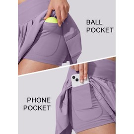 YYV Women's Pleated Tennis Skirt with 3 Pockets Golf Stretchy High Waisted Skort Skirts for Women Athletic Workout Casual, Light Purple, X-Large