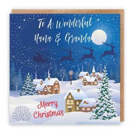Hunts England - Nana And Grandad Christmas Card - To A Wonderful Nana & Grandad - Merry Christmas - Winter Wonderland Collection - Fun Card
