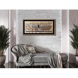 Maat Wings Egyptian Wall Decor - Goddess Maat with Outstretched Wings Papyrus Art - 36x16 inches Extra Large