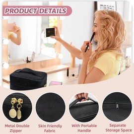 Makeup Bag,SULIHUA Travel Cosmetic Bags,Plush Makeup Brush Bag with Compartments PU Leather Handle Big Storage
