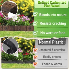 9.6ft L x 3.9in H Landscape Edging - 2Pack Sturdy Anti-Corrosive Wood Garden Edging Border, Low-Profile Blends into Nature, for Yard Flower Bed Path Decorative Tree Fence