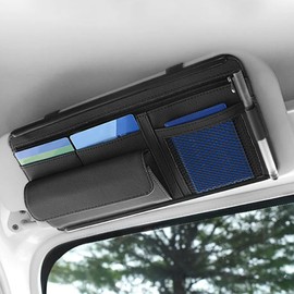 Flaconi Car Sun Visor Organiser, Sun Visor Organiser, Car Accessories, Leather Card Holder, Adjustable Sun Visor Organiser, Car Multifunctional Storage Bag for Sunglasses (Black)