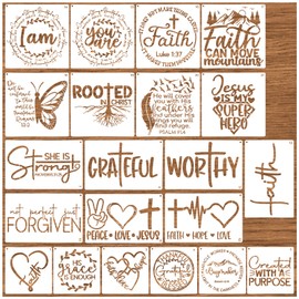 Travone 21Pcs Christian Stencils for Painting on Wood Reusable Motivational Bible Verse Paint Fabric Canvas Religious Scene Drawing Template Cross Words Nativity Stencil for Wall Home Decor DIY Crafts