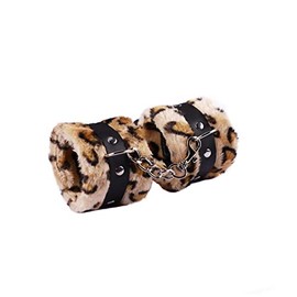 Fluffy Handcuff Bracelet Soft Plush Leg Cuff Fur Wrist Binding Cuff Bracelets for Women Men Lover Couple Cosplay Yoga Jewelry-Leopard