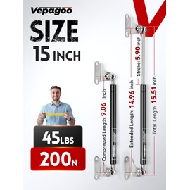 Vepagoo Gas Struts 15 Inch 45Lb/200N Shock with Brackets, RV Bed Storage Door Lift Kit, Heavy Lid Duty Springs (Fit 35lb-50lb Lid), 2pcs (1pair)