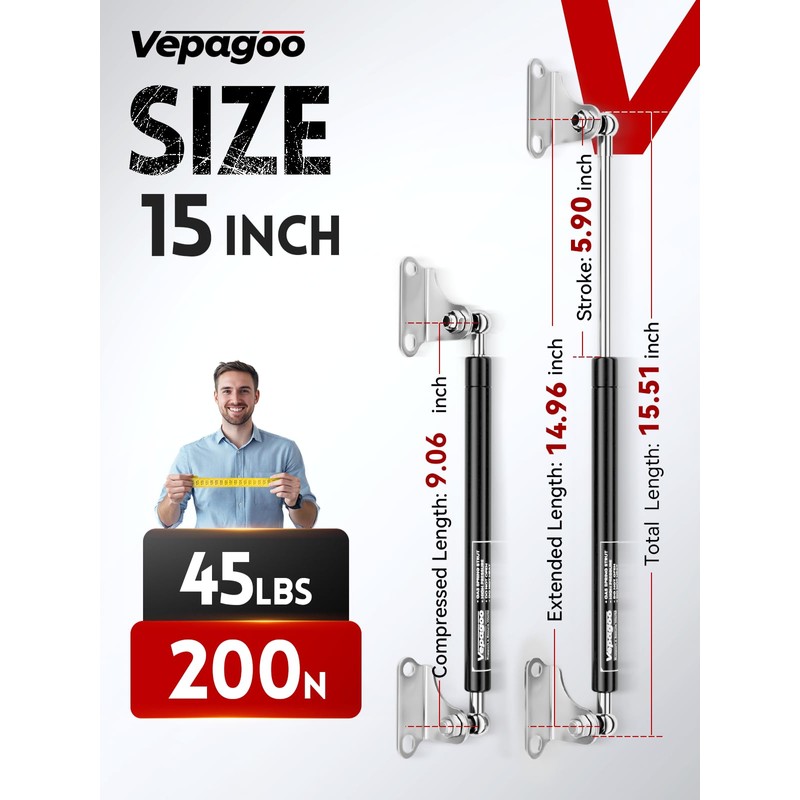 Vepagoo Gas Struts 15 Inch 45Lb/200N Shock with Brackets, RV