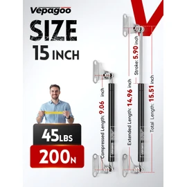 Vepagoo Gas Struts 15 Inch 45Lb/200N Shock with Brackets, RV Bed Storage Door Lift Kit, Heavy Lid Duty Springs (Fit 35lb-50lb Lid), 2pcs (1pair)
