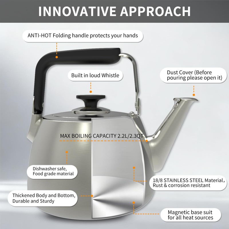 SADOMAIN Tea Kettle, Whistling Stovetop Tea Kettle, Large Capacity Teapot