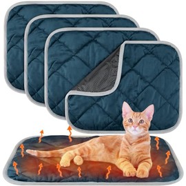 4 Paquetes Almohadillas Autocalentables de Gato Estera de Perro Autocalentable Almohadilla Térmica de Reflejar Calor Corporal Manta Lavable de Cama de Caja (Azul Oscuro, 16 x 20 Pulgadas)