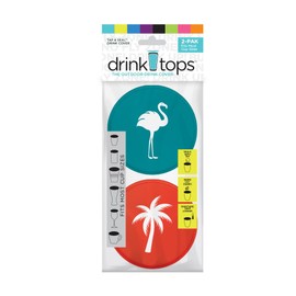 Drink Tops™ DRINK COVER - FLAMINGO/PALM TREE - 2/PK - Protects Drink and Seals to Cup, Keep Drinks Cool Longer and Reduce Splashing - BPA Free Silicone