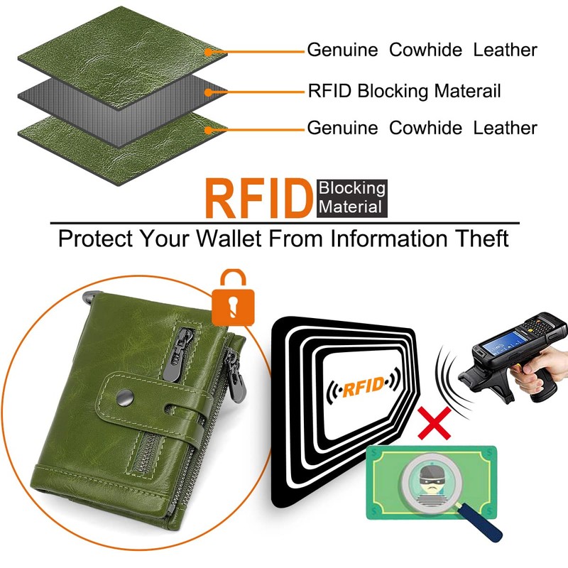 Reetee Women’s purse, small, leather zip, RFID protection, 16 card