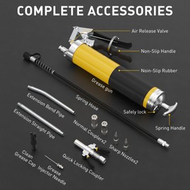 Grease Gun Kit with Hose Coupler: Lube Grease Guns Tool for 14 Oz Grease Tube - 8000 PSI Pistol Grip Heavy Duty Grease Gun with Locking and Needle Tip Nozzle - Manual Grease Gun with Zerk Fitting