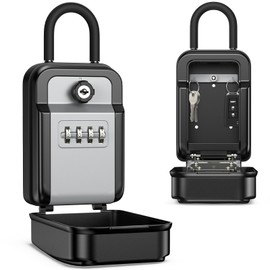 ORIA Key Lock Box, Spare Key Lockbox with Hook, 4 Digit Combination Resettable Code Storage LockBox for Door Handle, Upgraded Large Capacity Security Lockbox for Outside, House Keys, Car Keys