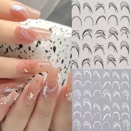 DUOLEIMI Nail Seal, Line, Nail Sticker, Black, White, Nail Art Sticker, Self Nail Decals 2 Pieces