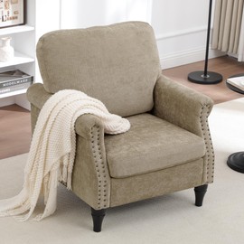 choairy Accent Chair for Living Room, Modern Mid Century Reading Chair Armchair High Back Upholstered Armchair with Wooden Legs for Living Room Bedroom Office (Brown, 1pcs)