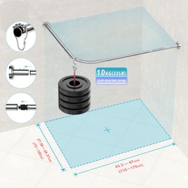 Misounda L-Shaped Shower Curtain Rod,Telescopic Corner Divider Curtain Rod Flexible For Bathroom, Bathtub, Cloakroom, Dressing Room, Drilling Install,304 Stainless Steel 27.6-39 × 43.3-67 Inch