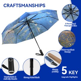 Ucrinei Van Gogh umbrella, Pretty Umbrellas for Women and men, Ladies Umbrellas for Rain, Automatic Folding Umbrellas Open Close (Starry Night Over the Rhone)