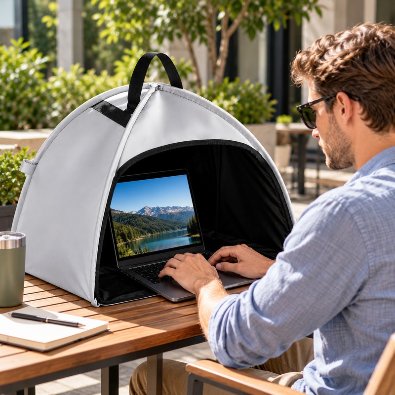 Portable Laptop Sun Shade for Outdoor Work – Foldable Glare-Reducing
