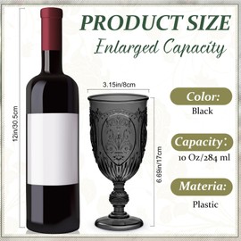 Wiwiqing 18 Pack Plastic Goblets 10oz Upgrade Vintage Water Goblet Plastic Wine Glasses Colored Retro Embossed Glassware for Party Wine Bar Juice Baby Shower Wedding Reception Grand (Black)