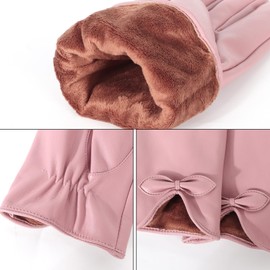 Kordear Damen-Lederhandschuhe – warme Touchscreen-Handschuhe für Damen, PU-Leder, Fäustlinge, weiches Fleecefutter, Vollfinger-Winterhandschuhe für Frauen und Mädchen, SMS, Fahrgeschenke, UK, Schleife