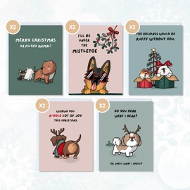 ALY LOU Christmas Cards, Dog Holiday Card Box Set Pack, Assorted Quality Xmas Greetings for Family Friends (20 Cards Total - Dogs - 2 of each design)
