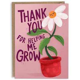 Teacher Thank You Card from Kids - Cute Pink Small Greeting Card with Thank You for Helping Me Grow - Ideal for Teaching Assistants and Nursery