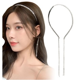 Herbeluemily Headband Rhinestone Tassel Pierced Earrings Style Gorgeous Bijou 2 Rows