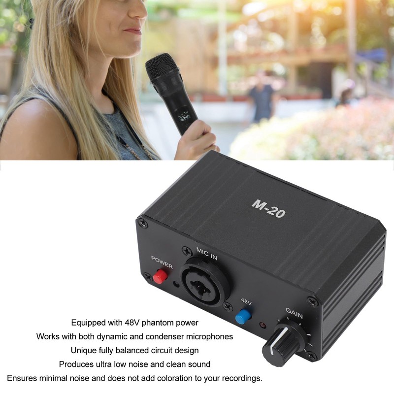Mic Preamp, Microphone Gain Booster Dynamic Condenser 48V Phantom Power