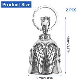 XNZMYN Pack of 2 Guardian Bell Motorcycle Bells, Stainless Steel Motorcycle Bell Lucky Charm, Motorcycle Bell Hanger, Chrome for Motorcycle Accessories or Key Ring (Silver), Red/Black/Blue