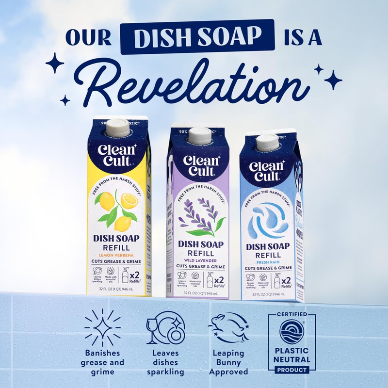 Cleancult Dish Soap Liquid Refills (32oz, 3 Pack) - Plant
