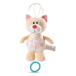 NICI Musical Cat Toy 18 cm - Baby Toy Made of Soft Plush for Attaching to Pram or Cot, Cute Cuddly Toy for Babies & Toddlers, 48898, Great Gift Idea, Beige, M