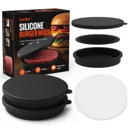 EverWinSR Burger Press Patty Maker Set, Fits Regular Hamburger Buns, 4.6 Inch Mold for 1/3 lb Patties, with Lids, Press Plates & 100 Papers – Freezer Storage, Dishwasher Safe (Black (2-Pack))