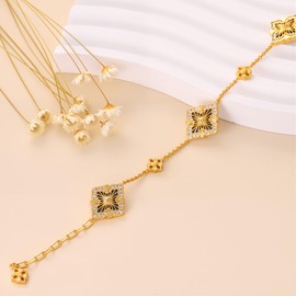 ICEINX Minimalist Reversible Clover Bracelet – 18K Gold Plated Grey Mother of Pearl Link Chain, Two-Sided Charm Jewelry Gift for Women