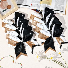 8PCS Glitter Cheer Bow Large Cheer Bows Rhinestones Hair Bows Girls 8"Cheerleading Bows Bulk Elastic Band Ponytail Holder for Teen Girls College Sports Competition