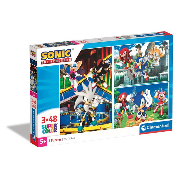 Clementoni 25280 Sonic Supercolor Sonic-3x48-Piece Jigsaw Puzzle for Kids Age