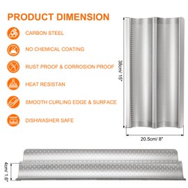 uxcell 2Pcs Perforated French Bread Baking Pan, 15" x 8" Toast Molds Tray, 2 Wave Loaves Baking Tray for Baking Loaf Bread (Silver Tone)